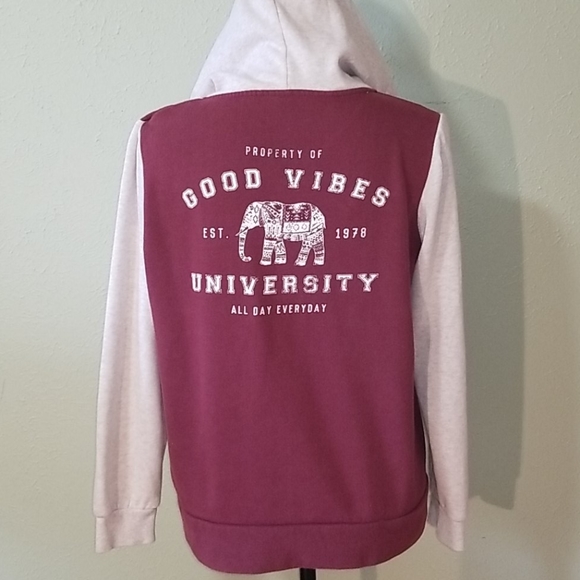 Empyre Tops - Empyre Good Vibes University half zip hoodie maroon & beige Medium